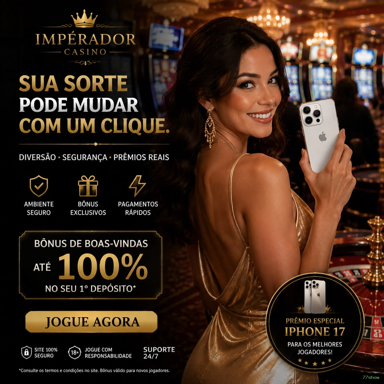 Aplicativo móvel 77show para iOS e Android
